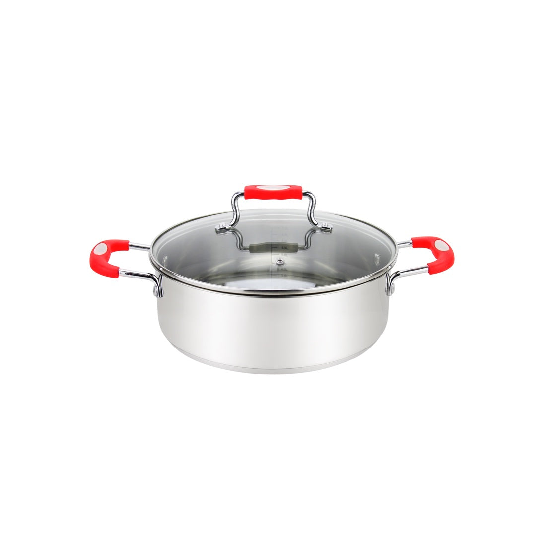MUS-34-12/R - Millvado-Urban SS Low Casserole/W Glass Lid Silicone Handles, Red, 12.6 Qt, 13.4""X5.3""