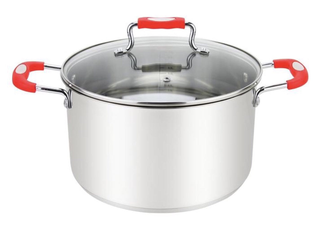 MU-32-20/R - Millvado-Urban SS Stock Pot /W Glass Lid Silicone Handles, Red, , 20 Qt, 12.6'' X 9.5''