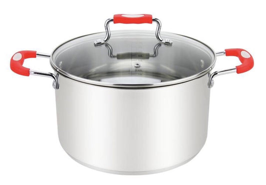 MU-32-20/R - Millvado-Urban SS Stock Pot /W Glass Lid Silicone Handles, Red, , 20 Qt, 12.6'' X 9.5''