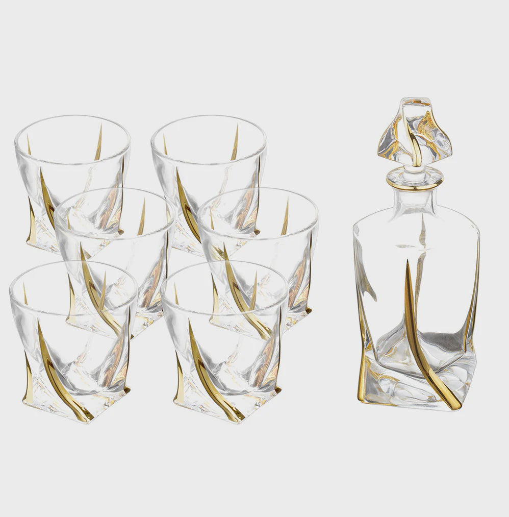 J-GDS-8-GD - Abstract Designed Crystal Decanter with 6 Cups Set