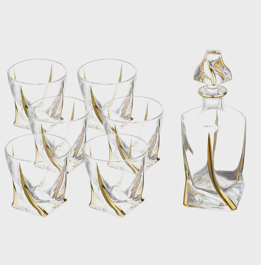 J-GDS-8-GD - Abstract Designed Crystal Decanter with 6 Cups Set