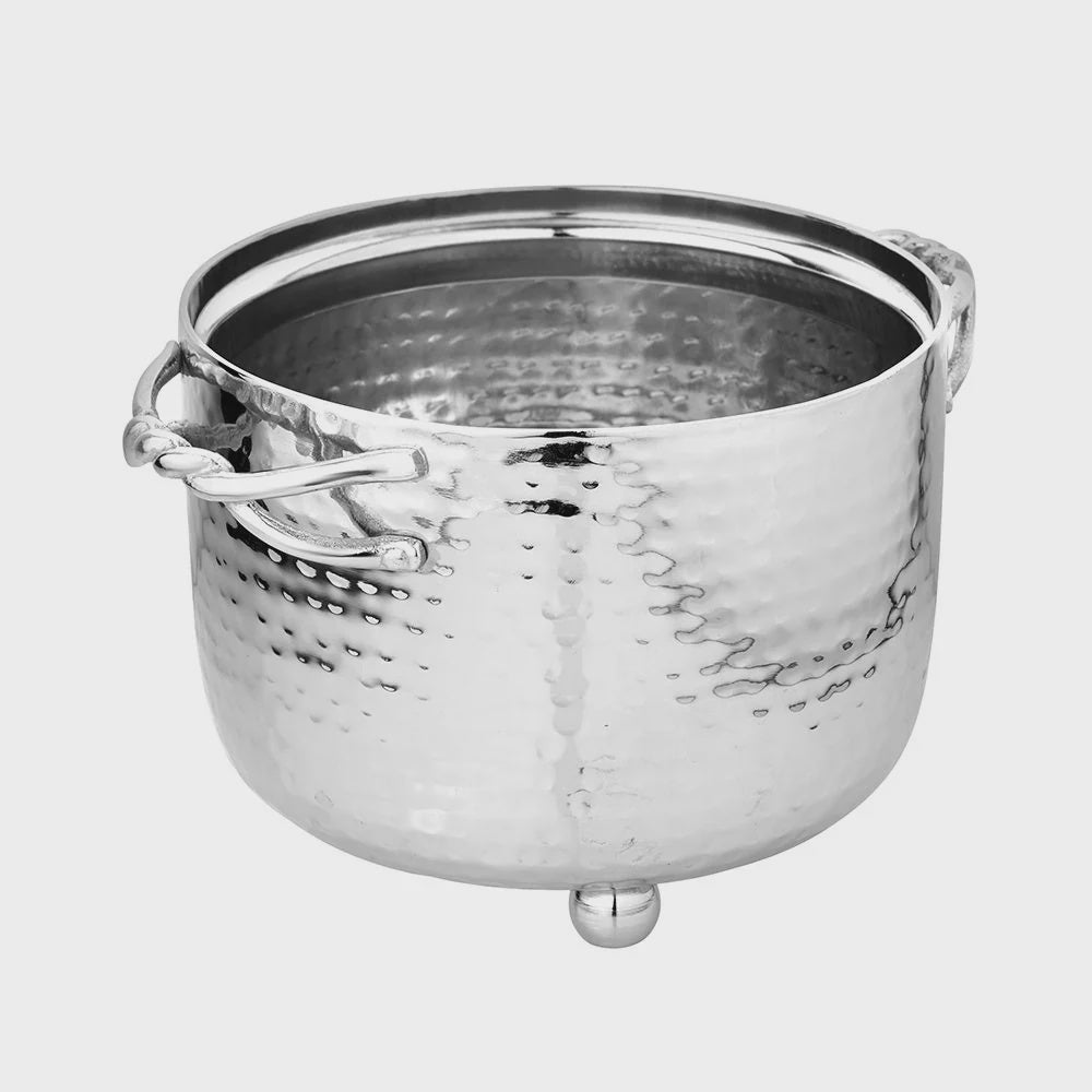 J-SB-SL-L - Dip Bowl, Large, Silver Hammered With Entangled Handles.