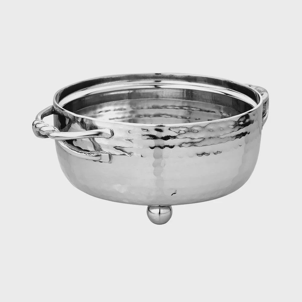 J-SB-SL-S - Dip Bowl, Small, Silver Hammered With Entangled Handles.