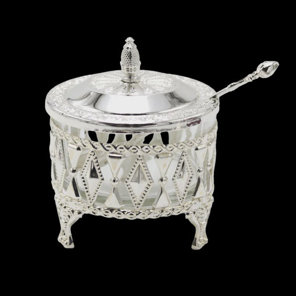 MG42314D-GD - Decorative Dish Silver Plated/Glass on Legs, 4"W x 3.5"H