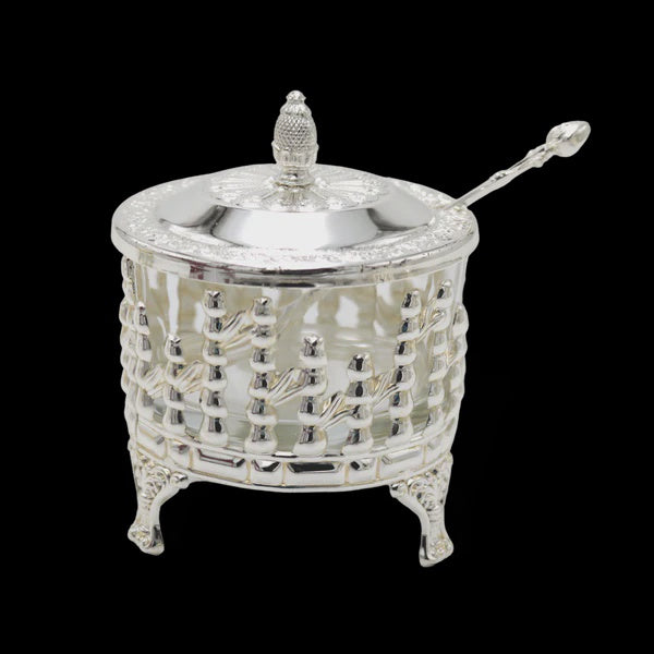 MG42315D - Decorative Dish Silver Plated/Glass on Legs, 4"W x 3.5"H