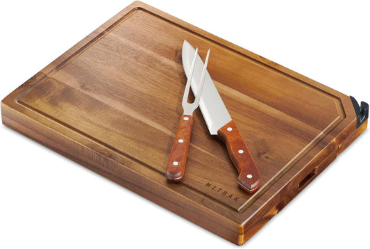 MK-MBRD - Mitbak Meat Cutting Board - Wooden Chopping Board With a Knife And Tongue & Built-In Knife Sharpener