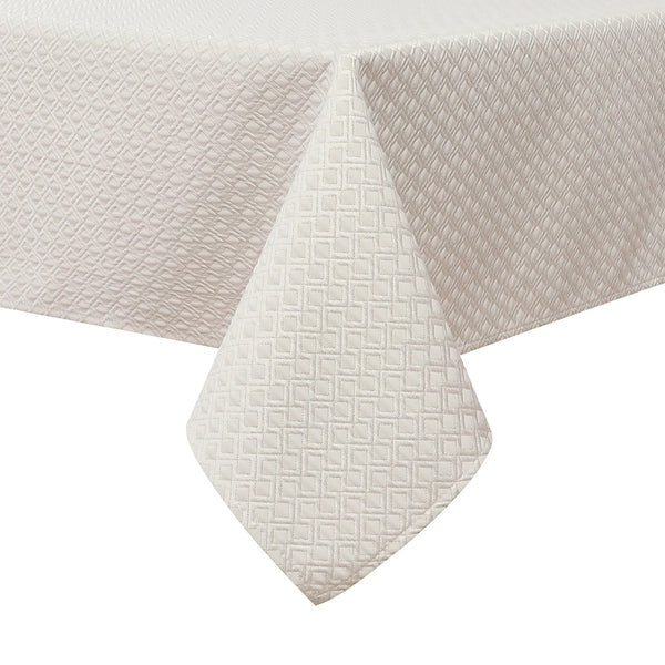 TC1376-70144 - Tablecloth Jacquard Geometric White Gold 70" x 144"