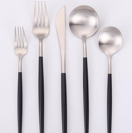 VF-10-VBS-SET - Vera, Two Tone Brushed Black And Silver, 18/10 Flatware, 20 Pc Set
