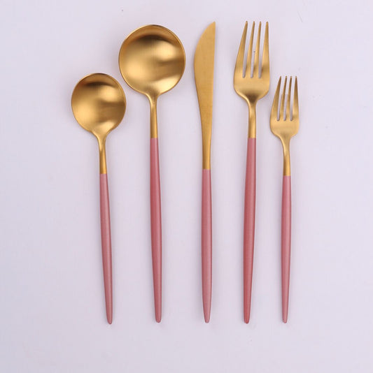 VF-10-VPG-SET - Vera, Two Tone Brushed Pink And Gold, 18/10 Flatware, 20 Pc Set,