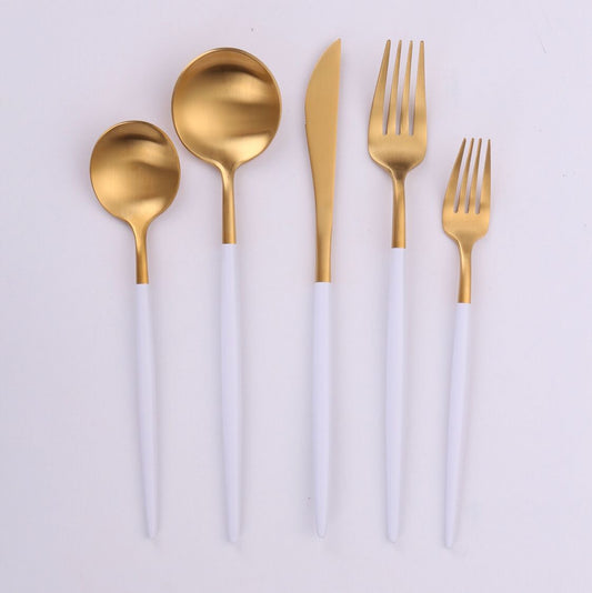 VF-10-VWG-SET - Vera, Two Tone Brushed White And Gold, 18/10 Flatware, 20 Pc