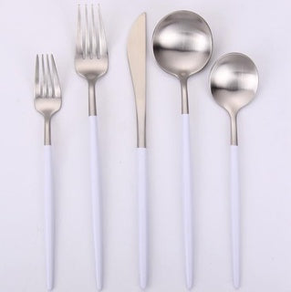 VF-10-VWS-SET - Vera, Two Tone Brushed White And Silver, 18/10 Flatware, 20 Pc Set,
