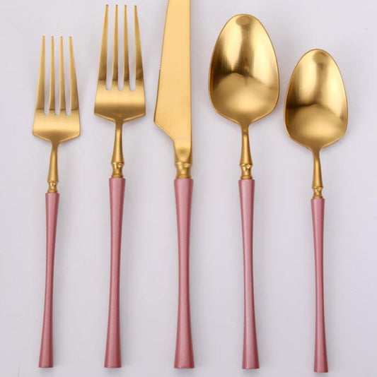 VF-30-IPG-SET - Irene, Two Tone Brushed Pink And Gold, 18/10 Flatware, 20 Pc Set,