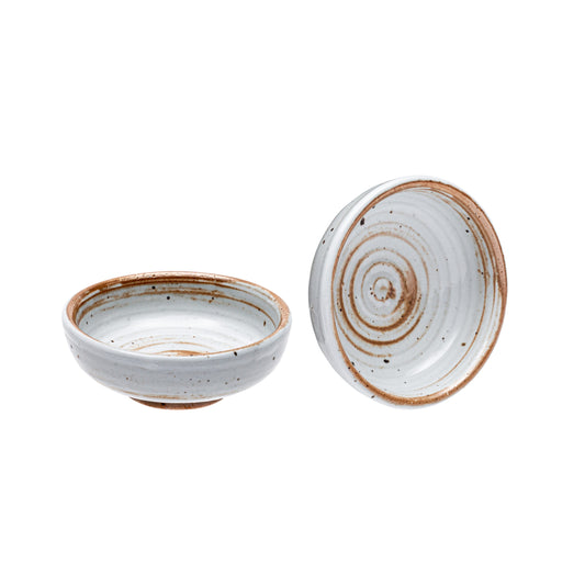 VS-PM3-7014 - Vikko Stoneware, Palm Mini Bowl, Cream White With Brown Rim, 3."