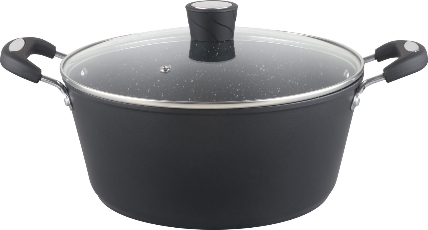 MR-07-BK - Millvado - Rainbow Black, Non Stick Pot/W Glass Lid, Soft Grip Handle 7 Qt