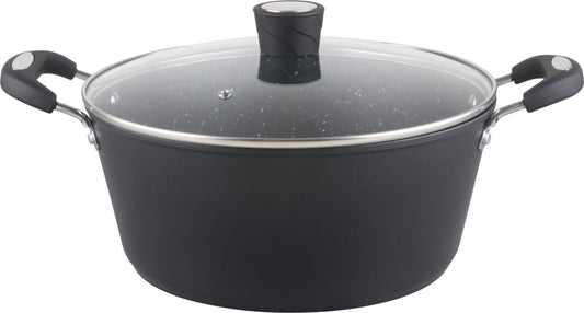 MR-07-BK - Millvado - Rainbow Black, Non Stick Pot/W Glass Lid, Soft Grip Handle 7 Qt