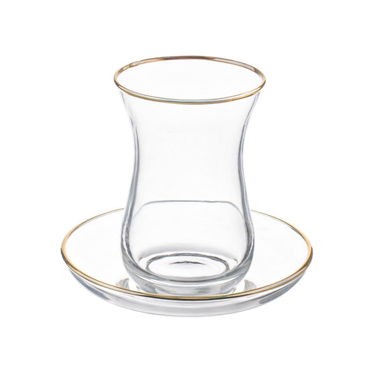 VK-CAYS-5 - Vikko - CAYS Glass Teacup and Saucer W Gold Rim 5.5 Oz , 6 PK