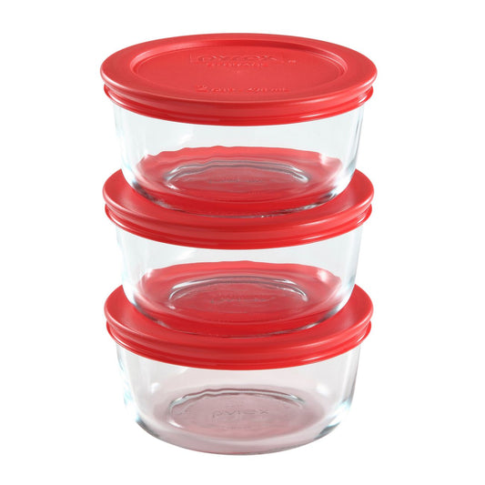 1085657 - Pyrex 6Pc 2C Glass storage Set w Red Lid
