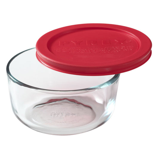 1069619 - Pyrex 2c Glass Round Srorage w Red Lid