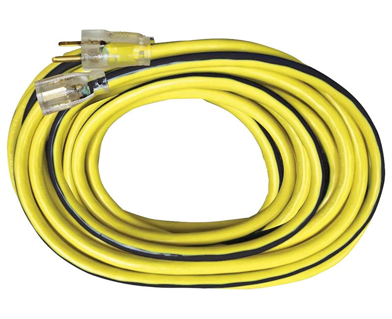 VLT0500364 - 25ft 12/3 SJTW Yellow Ext Cord w/Lighted End, NEMA 5-15